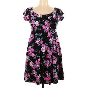 Torrid Floral Milkmaid Dress 14 Black Skater Midi Whimsigoth Fairy Feminine Goth